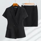 Short-sleeve Double-breasted Blazer / Straight Leg Dress Pants / Pencil Skirt / Set