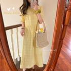Short-sleeve Plaid Dress Yellow - One Size