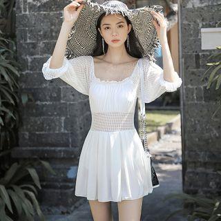 Balloon-sleeve Paneled Swimdress