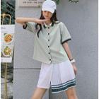 Contrast-trim Short-sleeve Top / Pleated Mini Skirt