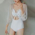 Puff-sleeve Ruffle Tie-front Swimsuit