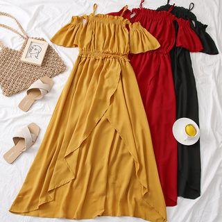 Off-shoulder Asymmetric Midi Dress