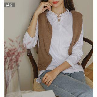 Crochet-trim Beribboned Blouse