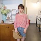 Striped Cut Out Shoulder Long-sleeve T-shirt