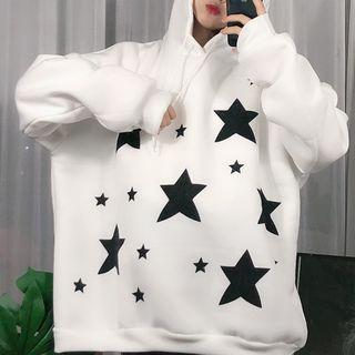 Star Print Fleece-lined Hoodie