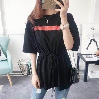Printed Back Elbow Sleeve T-shirt Dress