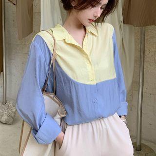 Contrast Panel Long-sleeve Shirt Yellow & Blue - One Size