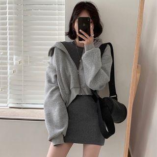 Zip Hoodie / Long-sleeve Mini Sheath Dress