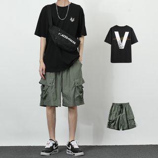 Lettering Elbow-sleeve T-shirt / Cargo Shorts