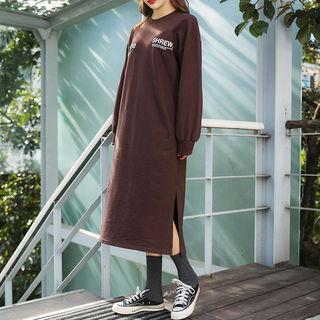 Slit-hem Letter Print Pullover Dress