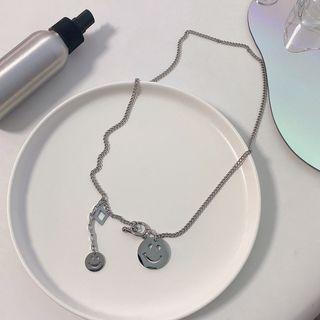 Smiley Charm Necklace Silver - One Size