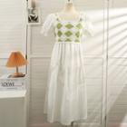 Patchwork Square-neck Midi Dress White - One Size