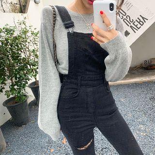 Cropped Boot-leg Denim Jumper Pants