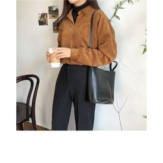 Open-placket Corduroy Blouse