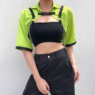Chain Accent Short-sleeve Cropped Light Jacket