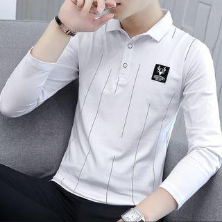 Long-sleeve Deer Print Polo Shirt