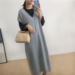 Short-sleeve Maxi Knit Dress Gray - One Size