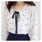 Capelet Floral Chiffon Top With Tie