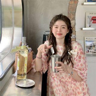 Short-sleeve Floral Print Dress Pink Floral - Off-white - One Size