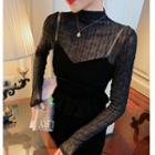 Set: Lace Long-sleeve Top + Velvet Midi Sheath Dress