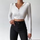 Long-sleeve Hooded Zip Crop Top