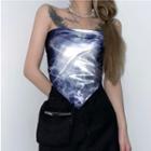 Strapless Printed Asymmetrical Top Dark Blue & White - One Size