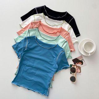 Short-sleeve Round Neck Asymmetrical Top
