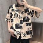 Chinese Character Print Elbow-sleeve Shirt