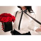 Tie-neck Faux-pearl Button Blouse
