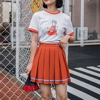 Contrast-trim Print Short-sleeve Top