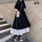 Color-block Single-breasted Dress As Shown In Figure - One Size