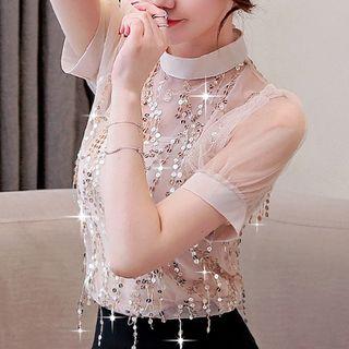 Short-sleeve Chiffon Sequin Top