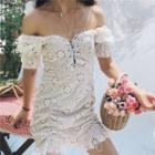 Eyelet Lace Off-shoulder Short-sleeve Dress