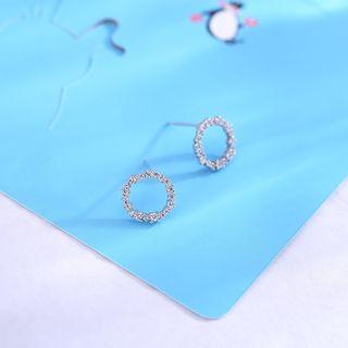Rhinestone Hoop Stud Earring W3200 - 1 Pair - One Size