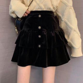 Ruffled A-line Velvet Skirt
