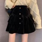 Ruffled A-line Velvet Skirt