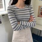 Tie-back Striped Slim-fit T-shirt
