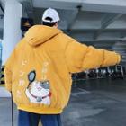 Padded Cat Print Hooded Zip Jacket