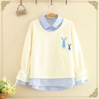 Rabbit Printed Mock Two Piece Stripe Top