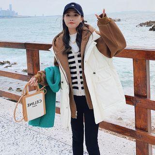 Knit Panel Mock Two-piece Hooded Padded Coat