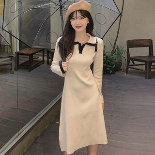 Long-sleeve Polo-neck Knit Midi Dress