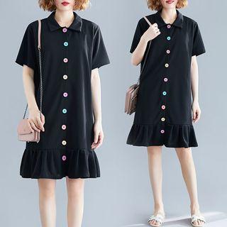 Plain Accordion Pleat Shirtdress