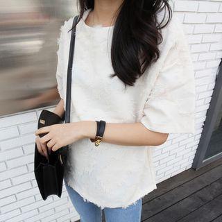 Fringed Elbow-sleeve Top