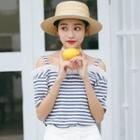 Short-sleeve Cold Shoulder Striped T-shirt