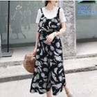 Set: Chiffon Strappy Top + Smocked Wide-leg Jumpsuit