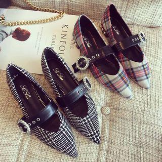Plaid Buckled Pointed Flats