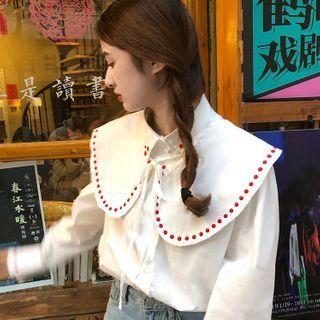 Embroidered Peter Pan-collar Loose Blouse White - One Size