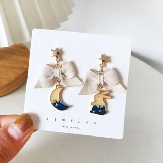 Bow Rabbit Moon Asymmetrical Alloy Dangle Earring