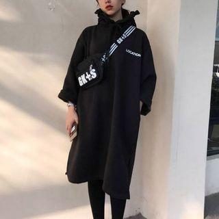 Lettering Frill Trim Long Hoodie