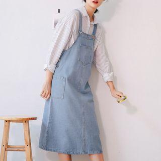 Pocketed Midi Denim Dungaree Dress